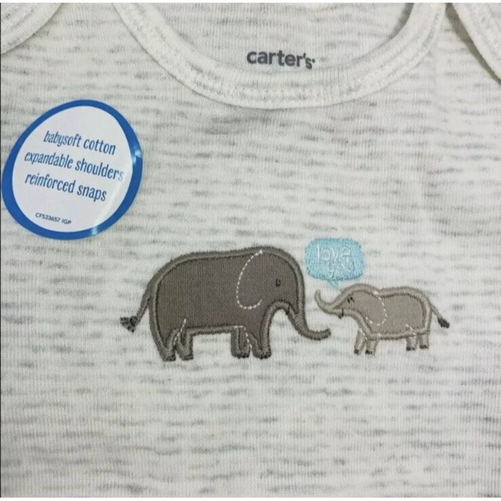 CARTER'S BABY BOY BODYSUITS  12 MONTHS 5 Pack  (Elephant)